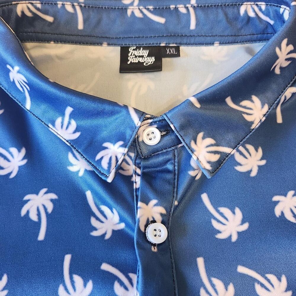 Friday Fairways Men's Navy Blue Polo-shirt White Palms 2XL